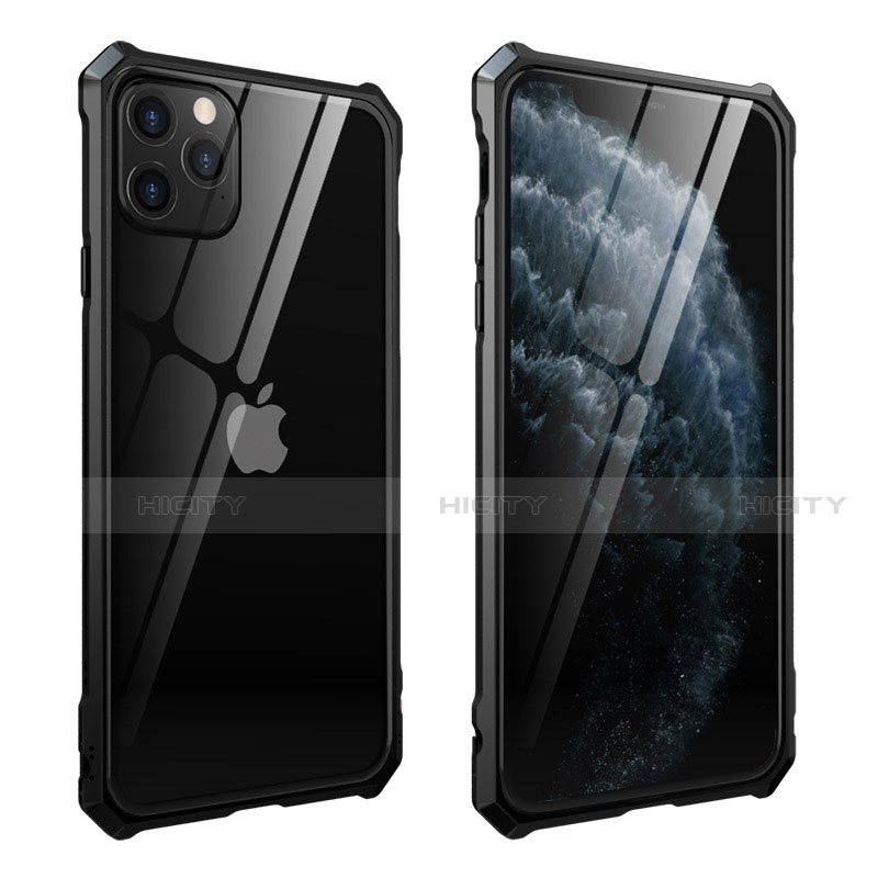 Custodia Lusso Alluminio Laterale Specchio 360 Gradi Cover M15 per Apple iPhone 11 Pro Max Nero