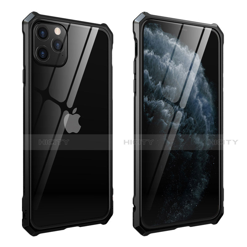 Custodia Lusso Alluminio Laterale Specchio 360 Gradi Cover M15 per Apple iPhone 11 Pro Nero