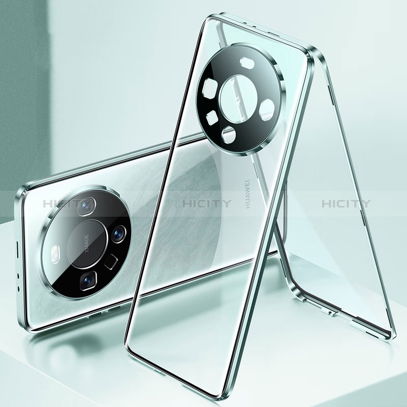 Custodia Lusso Alluminio Laterale Specchio 360 Gradi Cover P01 per Huawei Mate 60 Verde