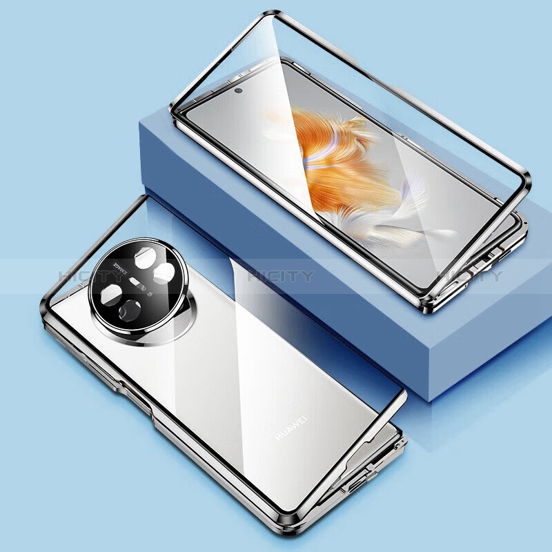 Custodia Lusso Alluminio Laterale Specchio 360 Gradi Cover P01 per Huawei Mate X3 Argento