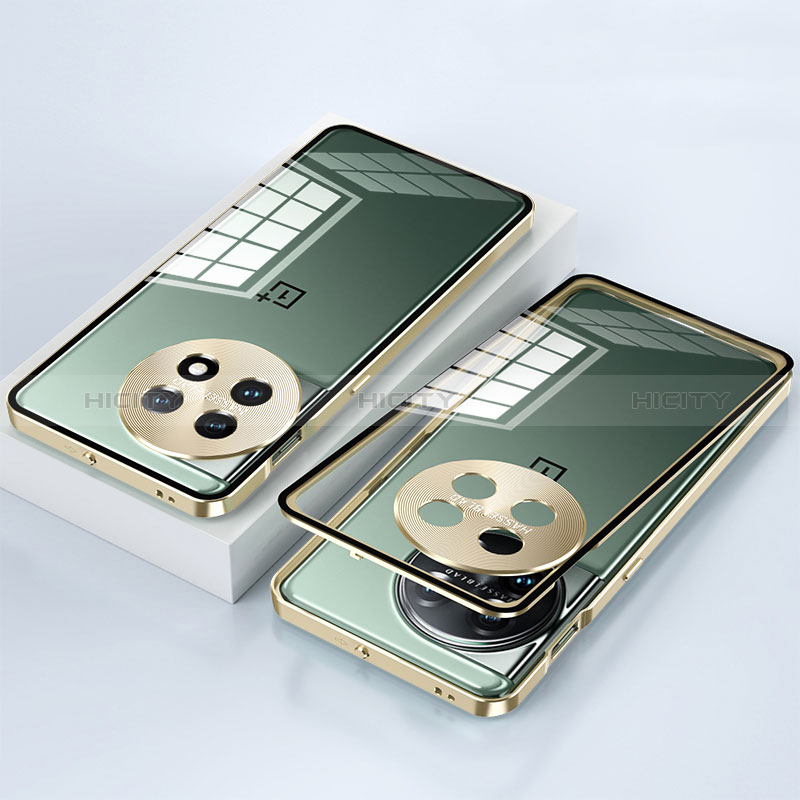 Custodia Lusso Alluminio Laterale Specchio 360 Gradi Cover P01 per OnePlus 11 5G Oro