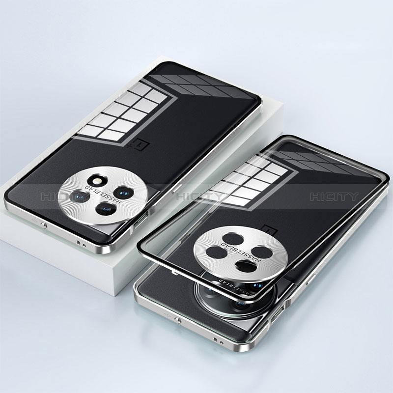 Custodia Lusso Alluminio Laterale Specchio 360 Gradi Cover P01 per OnePlus Ace 2 5G Argento