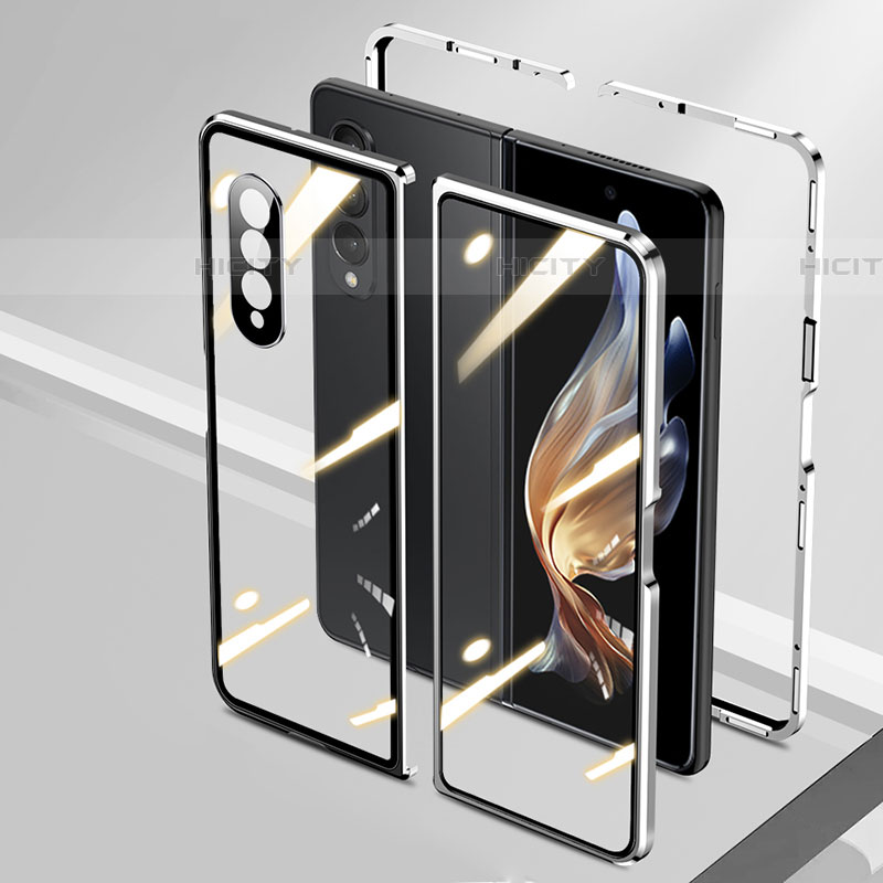 Custodia Lusso Alluminio Laterale Specchio 360 Gradi Cover P01 per Samsung Galaxy Z Fold4 5G Argento