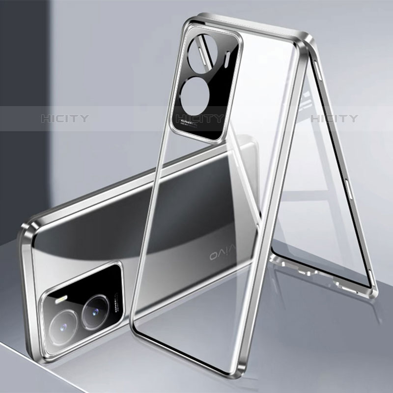 Custodia Lusso Alluminio Laterale Specchio 360 Gradi Cover P01 per Vivo iQOO Z7 5G Argento