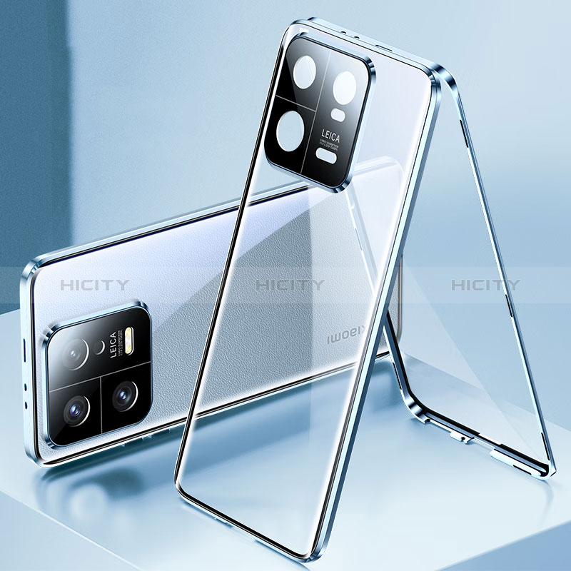 Custodia Lusso Alluminio Laterale Specchio 360 Gradi Cover P01 per Xiaomi Mi 13 5G Blu