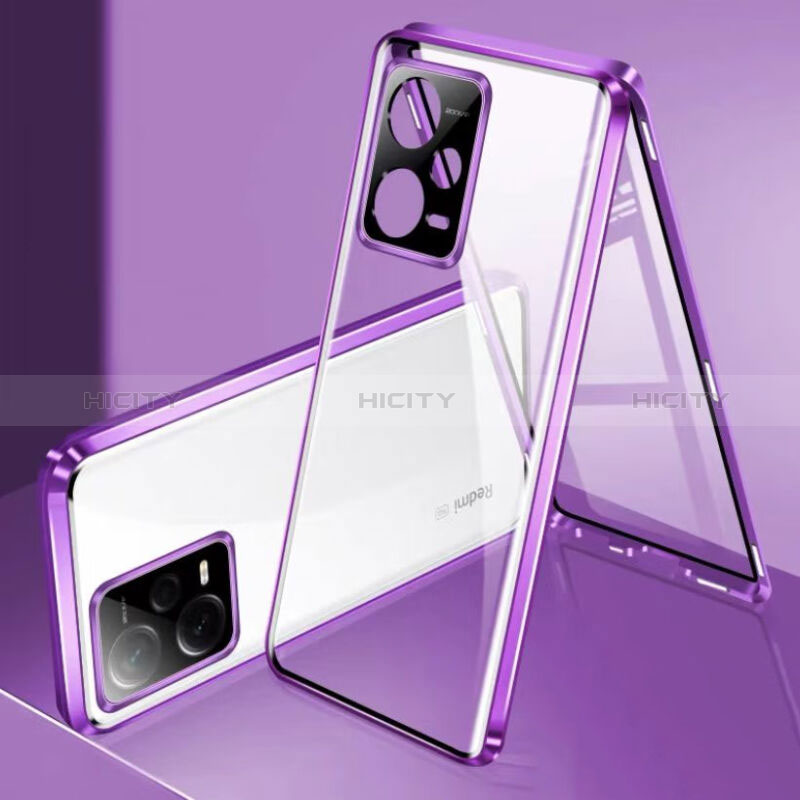 Custodia Lusso Alluminio Laterale Specchio 360 Gradi Cover P01 per Xiaomi Redmi Note 12 Pro 5G Viola