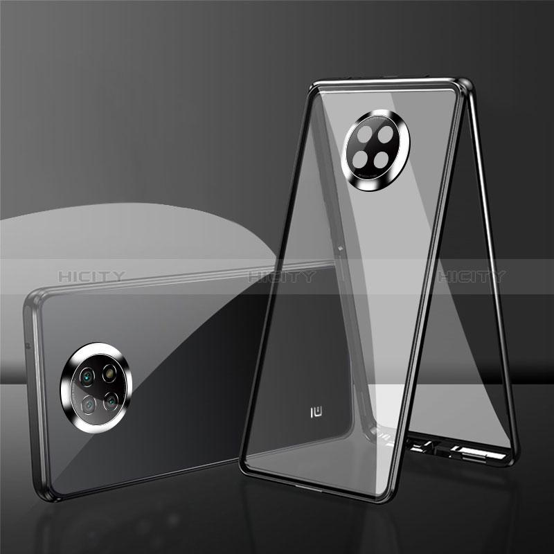 Custodia Lusso Alluminio Laterale Specchio 360 Gradi Cover P01 per Xiaomi Redmi Note 9 5G Nero