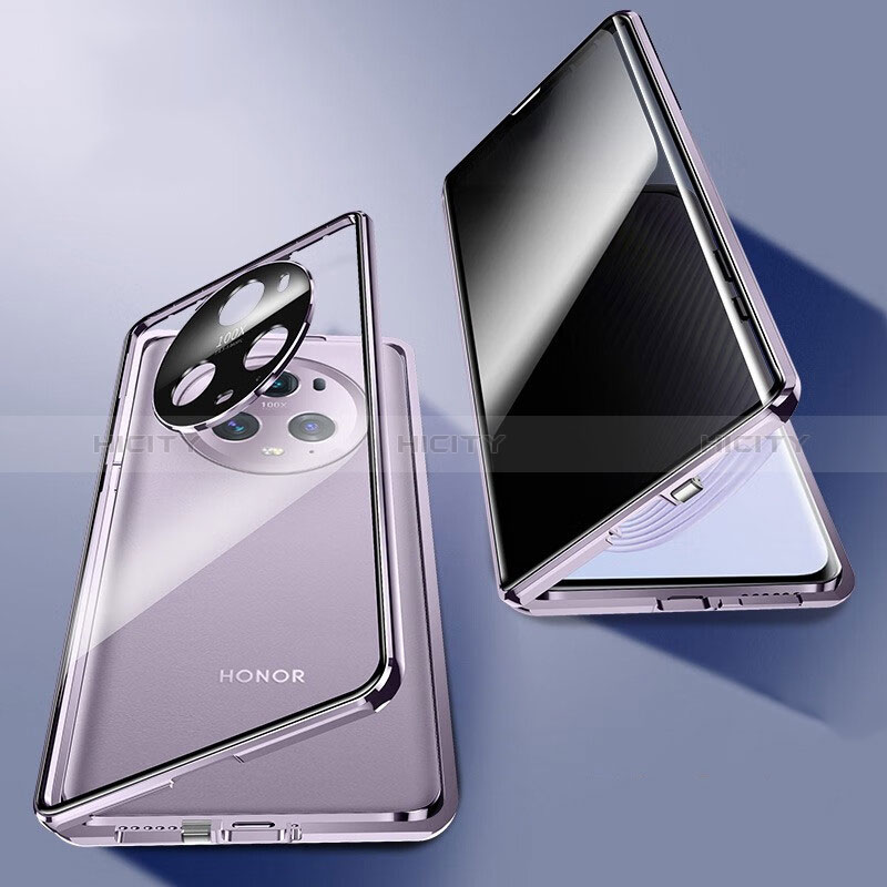 Custodia Lusso Alluminio Laterale Specchio 360 Gradi Cover P02 per Huawei Honor Magic5 Pro 5G Viola