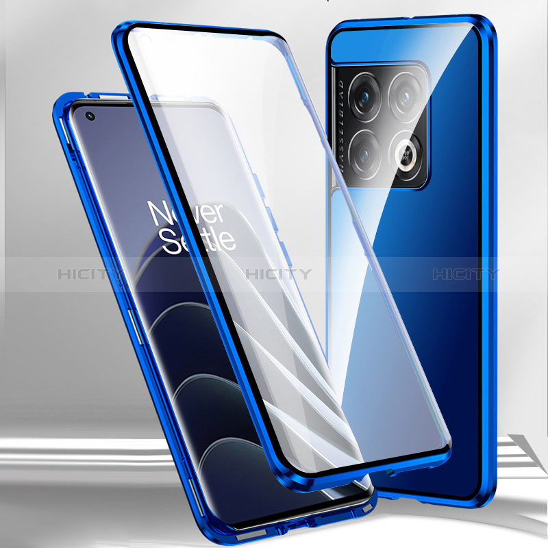 Custodia Lusso Alluminio Laterale Specchio 360 Gradi Cover P02 per OnePlus 11 5G Blu