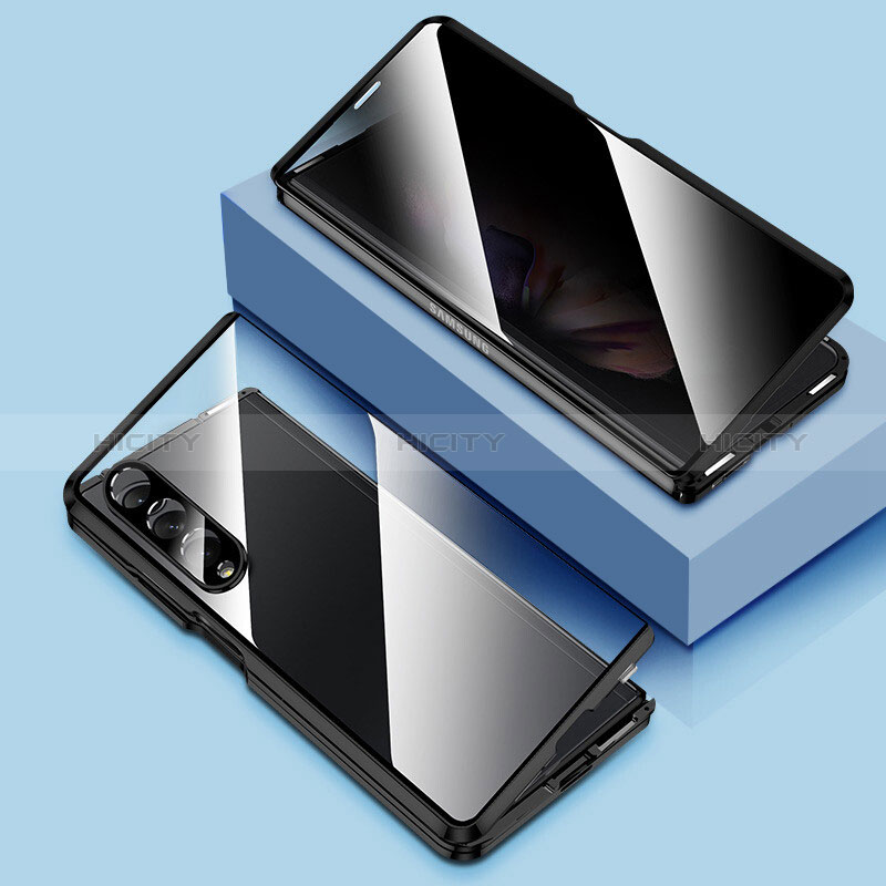 Custodia Lusso Alluminio Laterale Specchio 360 Gradi Cover P02 per Samsung Galaxy Z Fold3 5G Nero