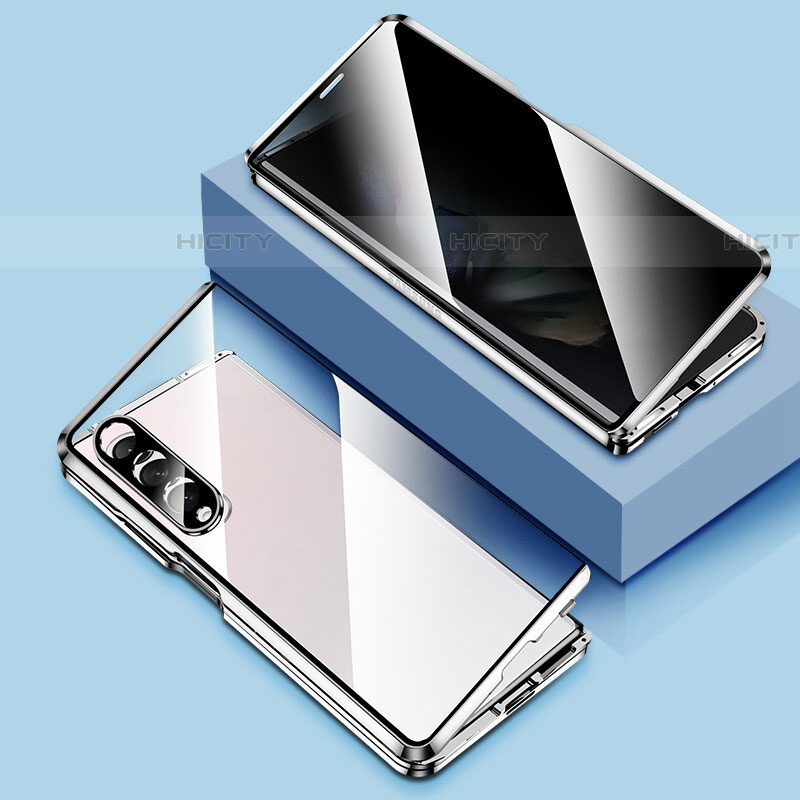 Custodia Lusso Alluminio Laterale Specchio 360 Gradi Cover P02 per Samsung Galaxy Z Fold4 5G Argento