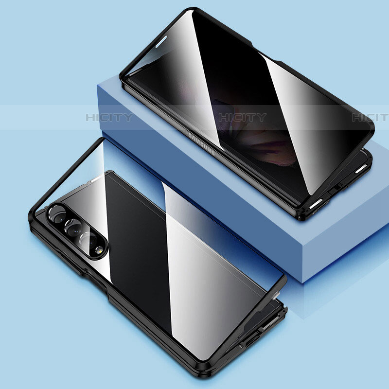 Custodia Lusso Alluminio Laterale Specchio 360 Gradi Cover P02 per Samsung Galaxy Z Fold4 5G Nero