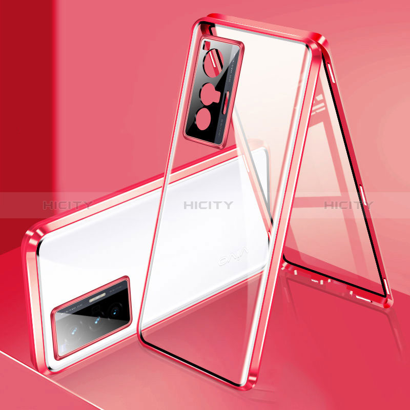Custodia Lusso Alluminio Laterale Specchio 360 Gradi Cover P02 per Vivo X70 5G Rosso