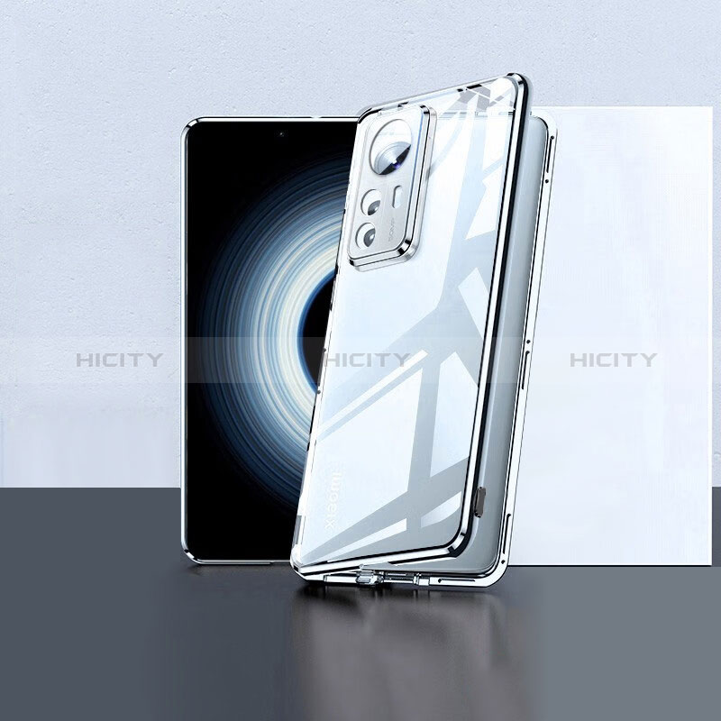 Custodia Lusso Alluminio Laterale Specchio 360 Gradi Cover P02 per Xiaomi Mi 12T 5G Argento