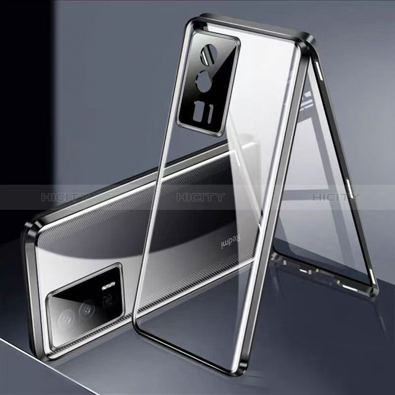 Custodia Lusso Alluminio Laterale Specchio 360 Gradi Cover P02 per Xiaomi Poco F5 Pro 5G Nero