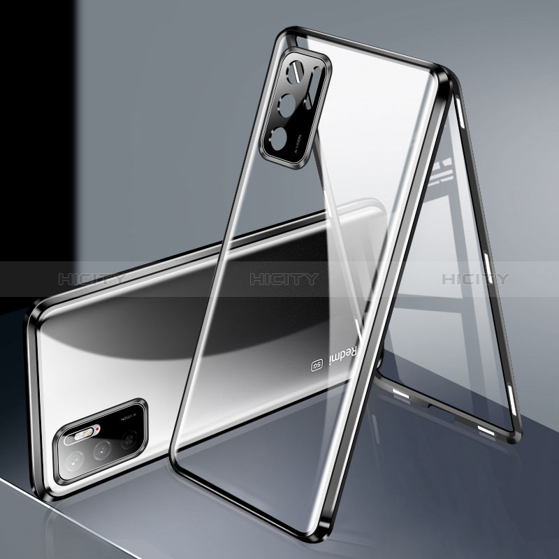 Custodia Lusso Alluminio Laterale Specchio 360 Gradi Cover P02 per Xiaomi POCO M3 Pro 5G Nero