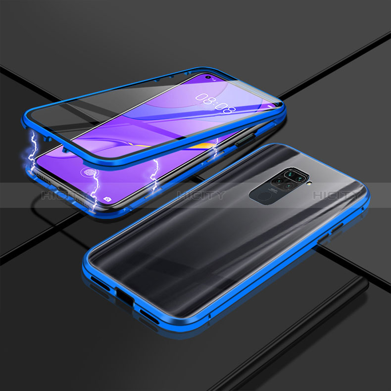 Custodia Lusso Alluminio Laterale Specchio 360 Gradi Cover P02 per Xiaomi Redmi 10X 5G Blu