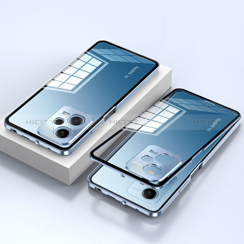 Custodia Lusso Alluminio Laterale Specchio 360 Gradi Cover P02 per Xiaomi Redmi Note 12 5G Blu