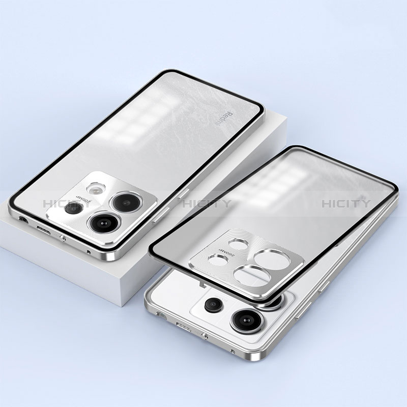 Custodia Lusso Alluminio Laterale Specchio 360 Gradi Cover P02 per Xiaomi Redmi Note 13 Pro 5G Argento