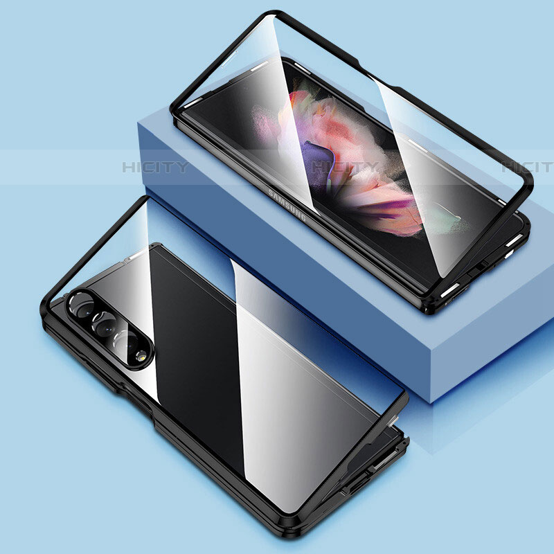 Custodia Lusso Alluminio Laterale Specchio 360 Gradi Cover P03 per Samsung Galaxy Z Fold4 5G Nero