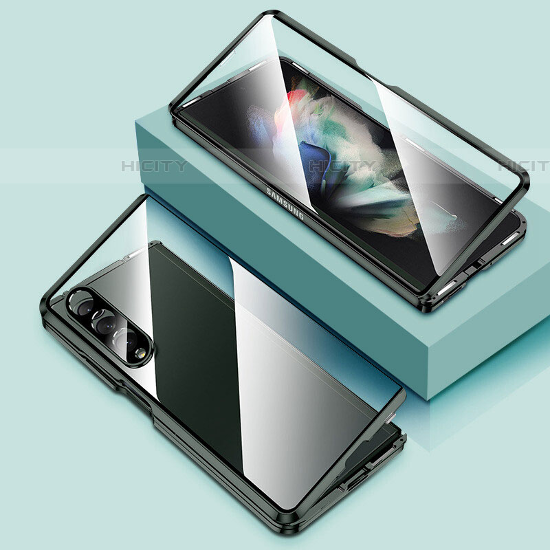 Custodia Lusso Alluminio Laterale Specchio 360 Gradi Cover P03 per Samsung Galaxy Z Fold4 5G Verde