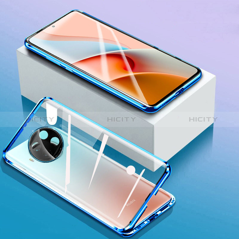 Custodia Lusso Alluminio Laterale Specchio 360 Gradi Cover P03 per Xiaomi Mi 10i 5G Blu