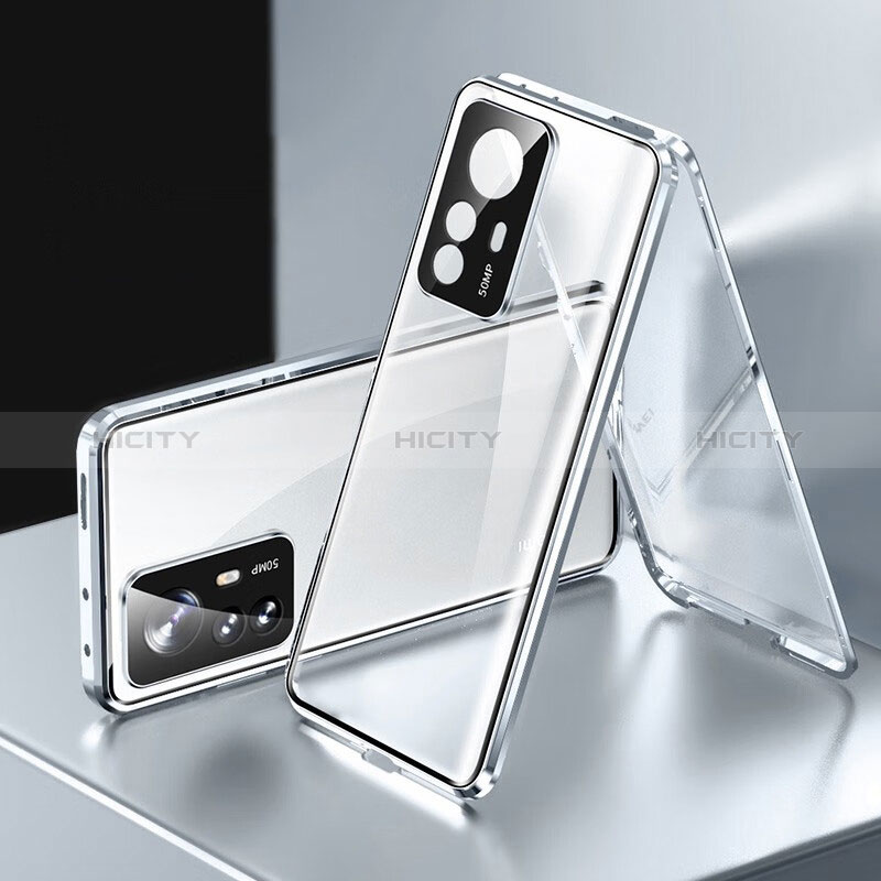 Custodia Lusso Alluminio Laterale Specchio 360 Gradi Cover P03 per Xiaomi Mi 12T Pro 5G Argento
