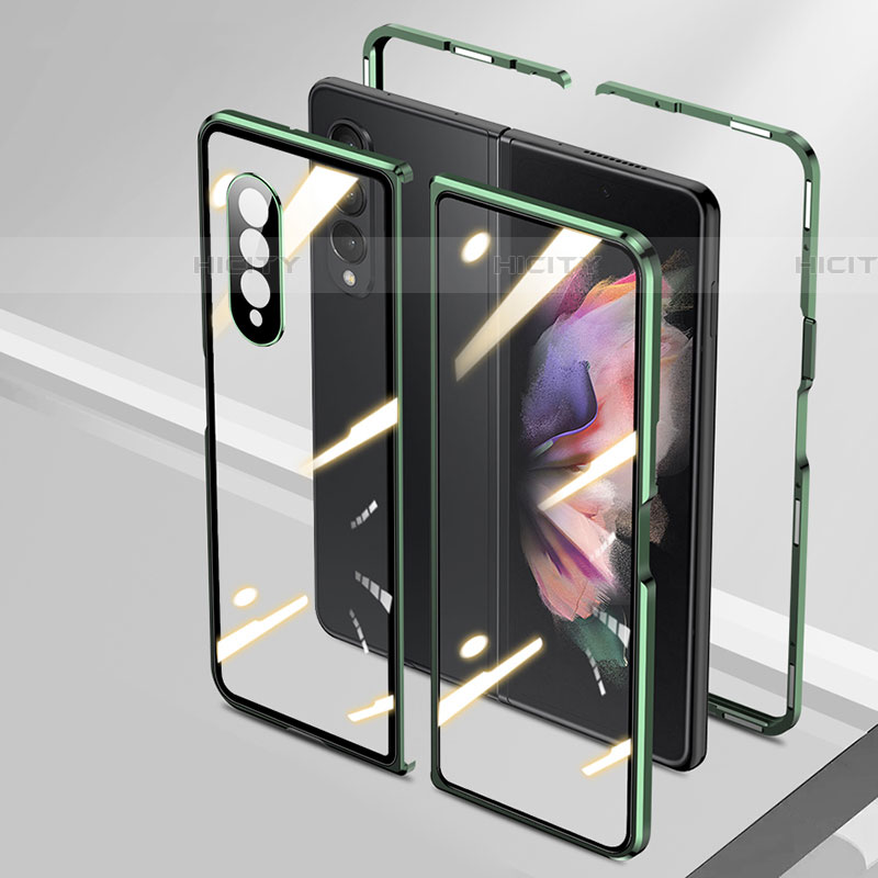 Custodia Lusso Alluminio Laterale Specchio 360 Gradi Cover P05 per Samsung Galaxy Z Fold4 5G Verde