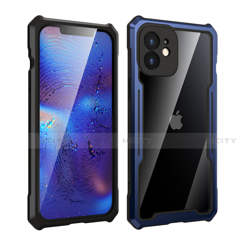 Custodia Lusso Alluminio Laterale Specchio 360 Gradi Cover per Apple iPhone 12 Blu e Nero