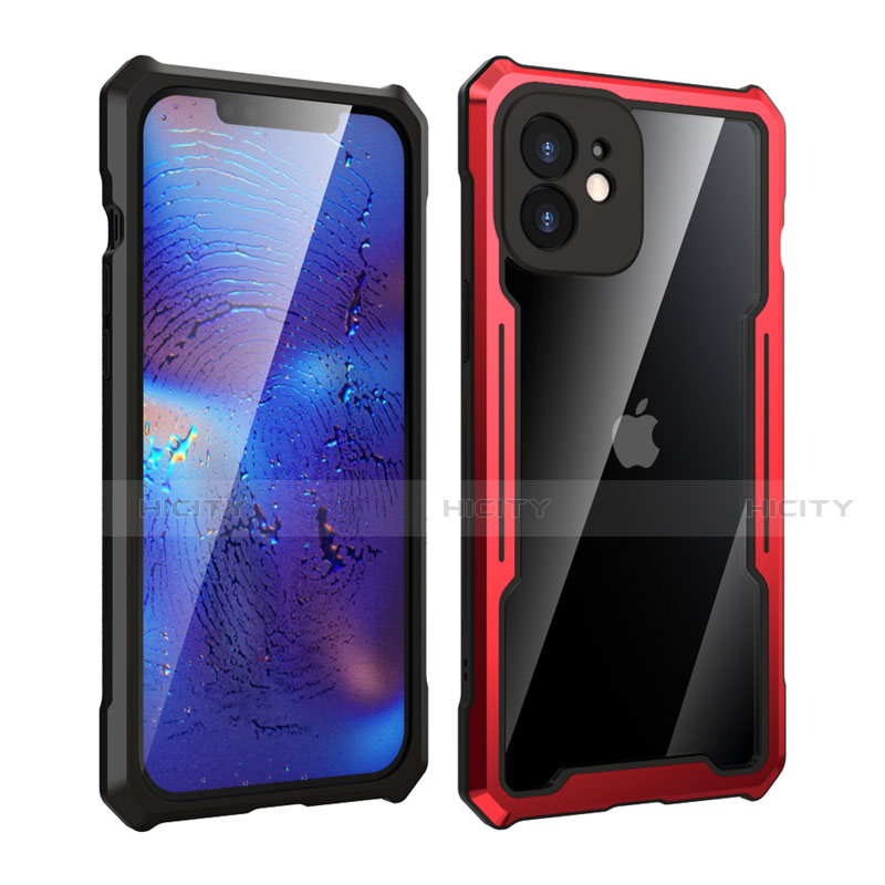 Custodia Lusso Alluminio Laterale Specchio 360 Gradi Cover per Apple iPhone 12 Mini Rosso e Nero