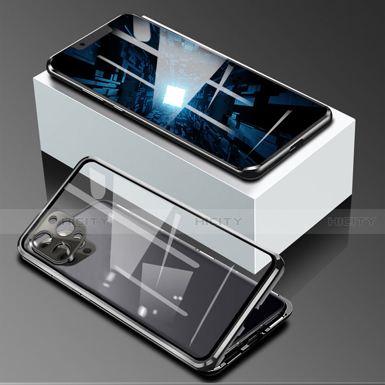 Custodia Lusso Alluminio Laterale Specchio 360 Gradi Cover per Apple iPhone 13 Pro Max Nero