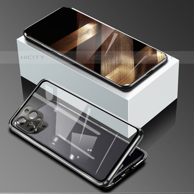 Custodia Lusso Alluminio Laterale Specchio 360 Gradi Cover per Apple iPhone 15 Pro Max Nero