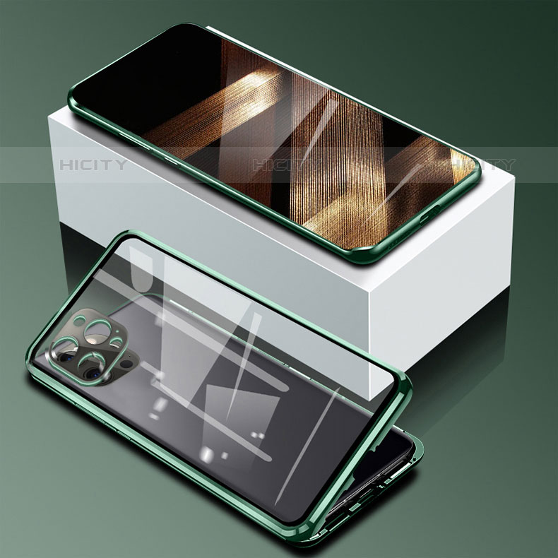 Custodia Lusso Alluminio Laterale Specchio 360 Gradi Cover per Apple iPhone 15 Pro Max Verde