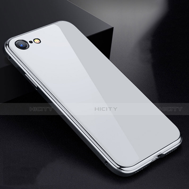 Custodia Lusso Alluminio Laterale Specchio 360 Gradi Cover per Apple iPhone 7 Bianco
