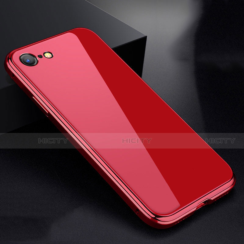 Custodia Lusso Alluminio Laterale Specchio 360 Gradi Cover per Apple iPhone 7 Rosso