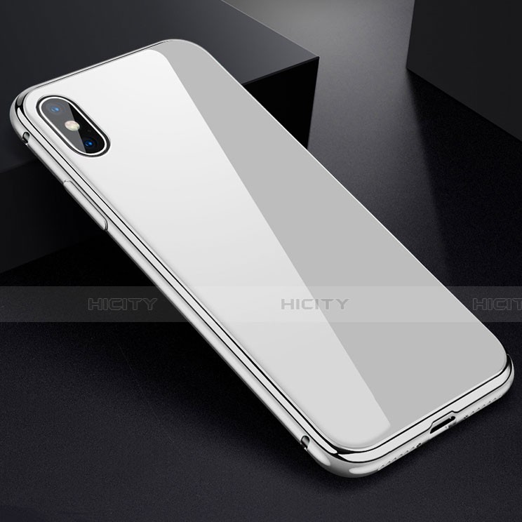 Custodia Lusso Alluminio Laterale Specchio 360 Gradi Cover per Apple iPhone X Bianco
