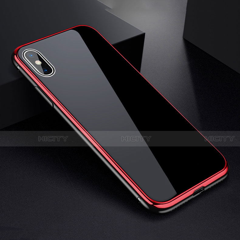 Custodia Lusso Alluminio Laterale Specchio 360 Gradi Cover per Apple iPhone X Rosso e Nero
