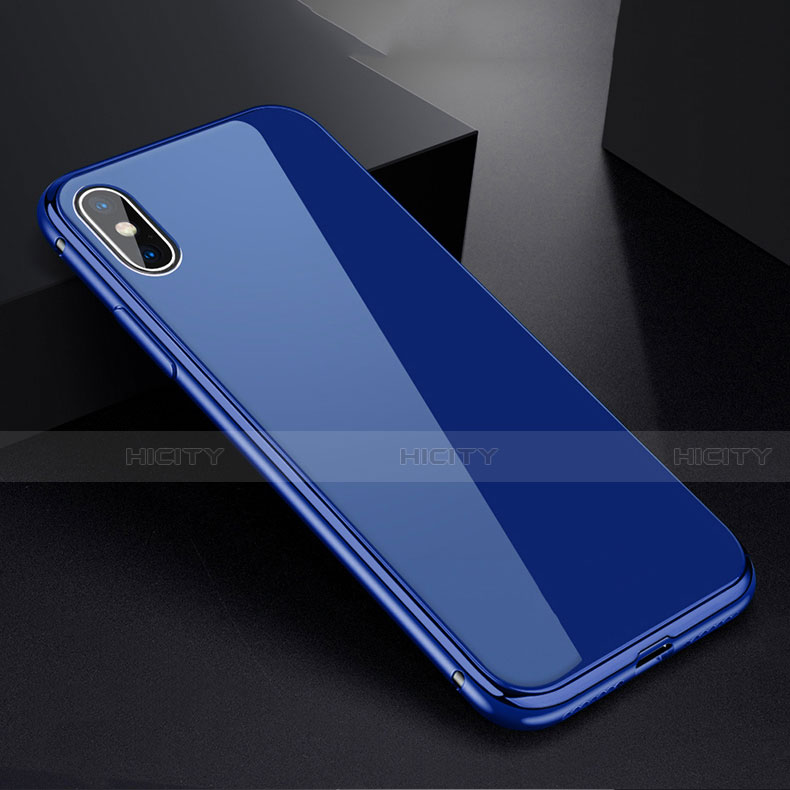 Custodia Lusso Alluminio Laterale Specchio 360 Gradi Cover per Apple iPhone Xs Max Blu