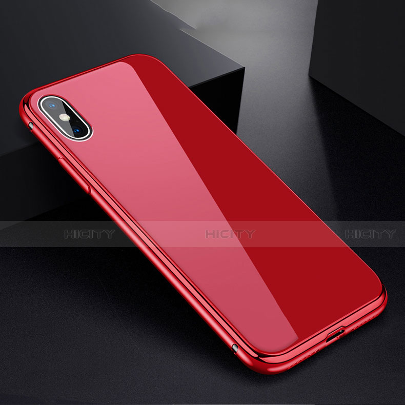 Custodia Lusso Alluminio Laterale Specchio 360 Gradi Cover per Apple iPhone Xs Rosso