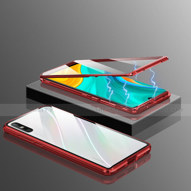 Custodia Lusso Alluminio Laterale Specchio 360 Gradi Cover per Huawei Enjoy 10e Rosso