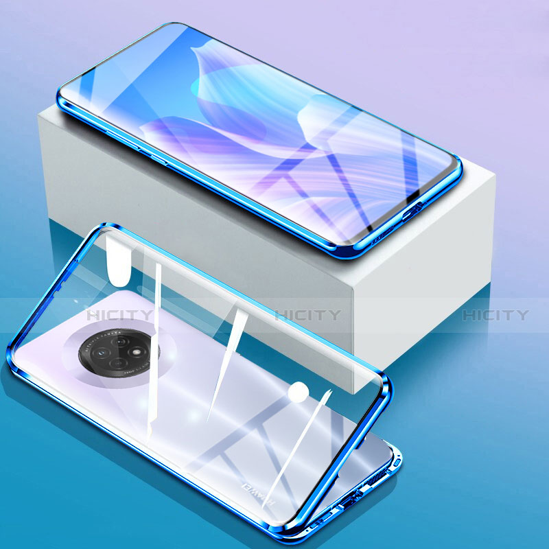 Custodia Lusso Alluminio Laterale Specchio 360 Gradi Cover per Huawei Enjoy 20 Plus 5G Blu