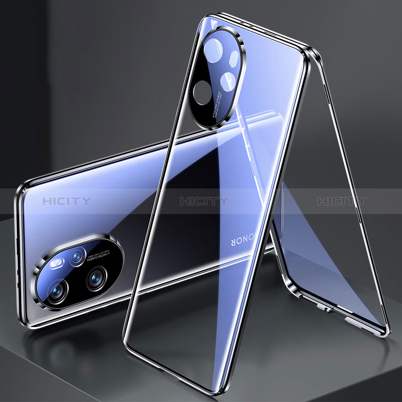 Custodia Lusso Alluminio Laterale Specchio 360 Gradi Cover per Huawei Honor 100 Pro 5G Nero