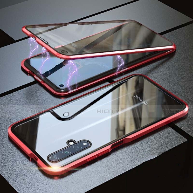 Custodia Lusso Alluminio Laterale Specchio 360 Gradi Cover per Huawei Honor 20 Rosso