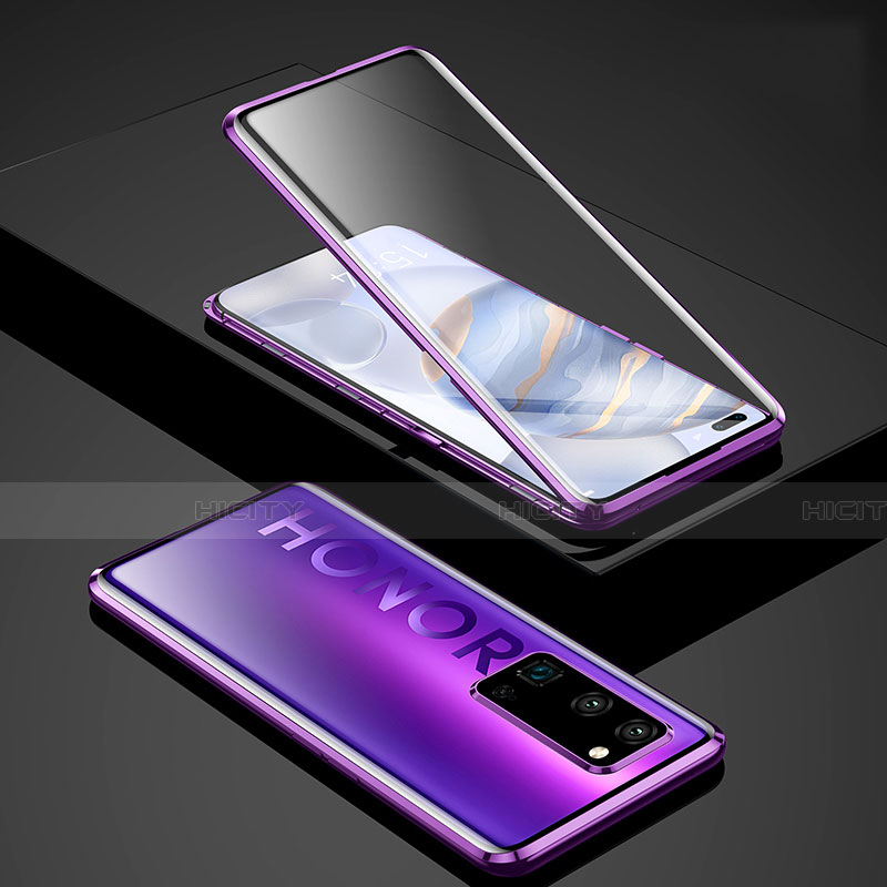 Custodia Lusso Alluminio Laterale Specchio 360 Gradi Cover per Huawei Honor 30 Pro Viola