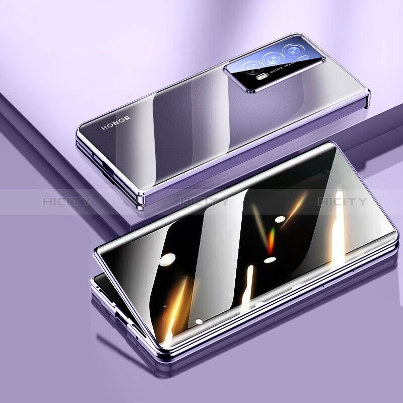 Custodia Lusso Alluminio Laterale Specchio 360 Gradi Cover per Huawei Honor Magic V2 5G Viola