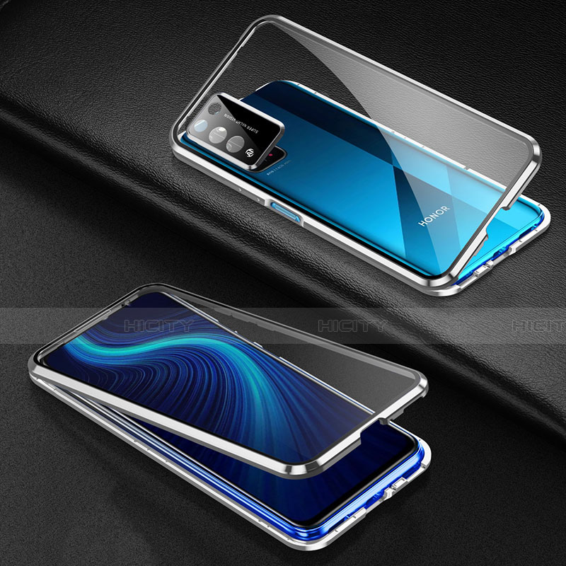 Custodia Lusso Alluminio Laterale Specchio 360 Gradi Cover per Huawei Honor X10 5G Argento