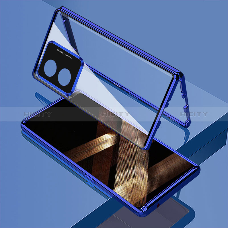 Custodia Lusso Alluminio Laterale Specchio 360 Gradi Cover per Huawei Honor X5 Plus Blu