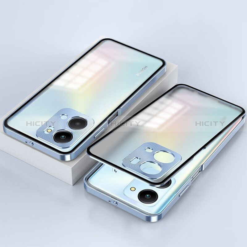 Custodia Lusso Alluminio Laterale Specchio 360 Gradi Cover per Huawei Honor X7a Blu