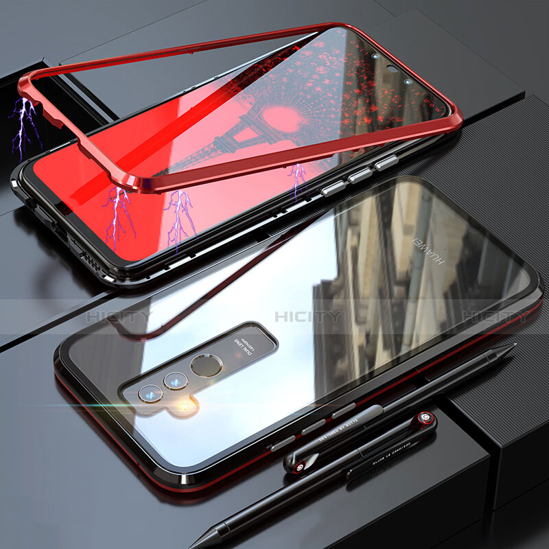 Custodia Lusso Alluminio Laterale Specchio 360 Gradi Cover per Huawei Mate 20 Lite Rosso
