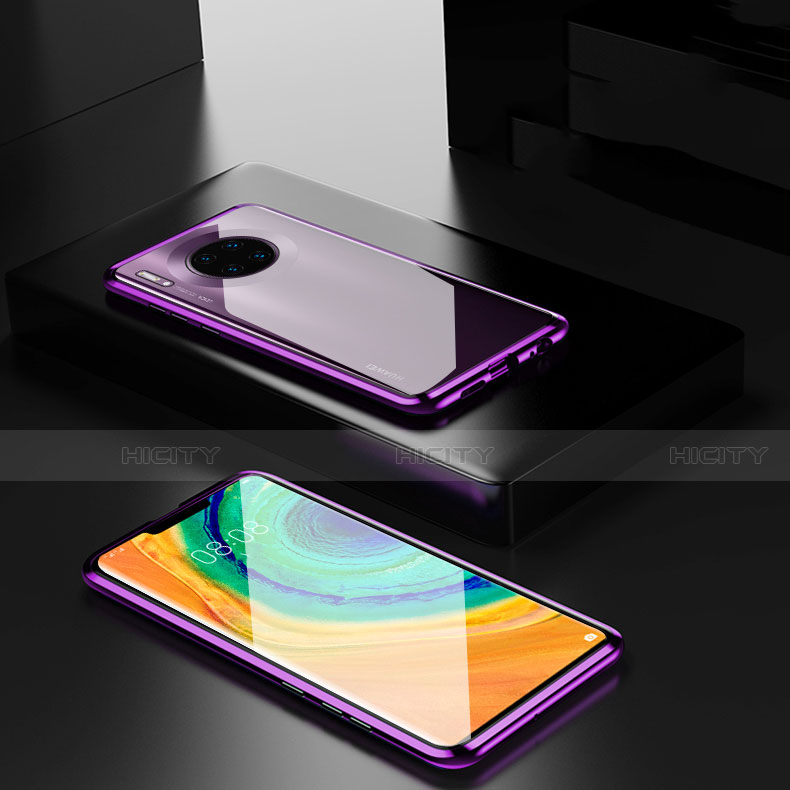 Custodia Lusso Alluminio Laterale Specchio 360 Gradi Cover per Huawei Mate 30 Pro Viola